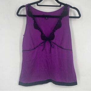 Vintage Y2K Banana Republic 6 Purple Silk Tank Top Lace Bow Babydoll Whimsigoth